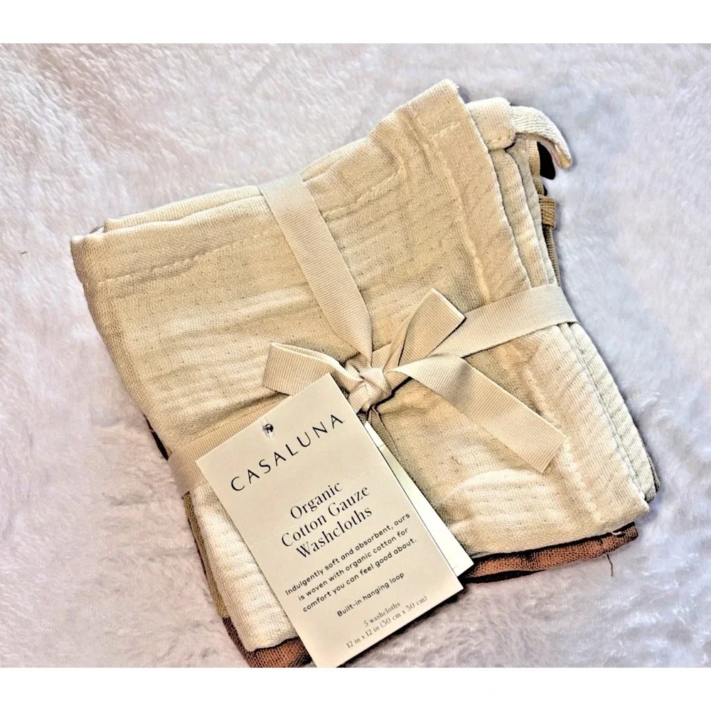 Casaluna™ 5pk Organic Gauze Washcloth Set in Warm Colors - Loop to Hang